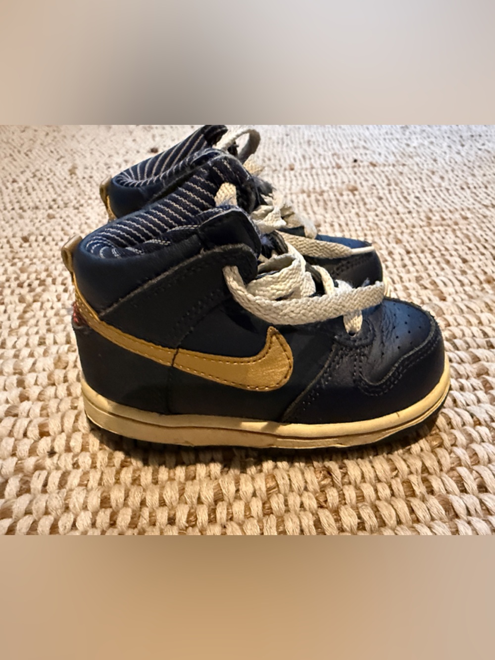 Nike Kids Navy and Gold High-Top Sneakers with Lace Closure